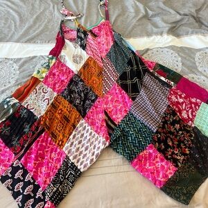 Boho Patchwork Maxi Romper in Bright Pink & Multi
